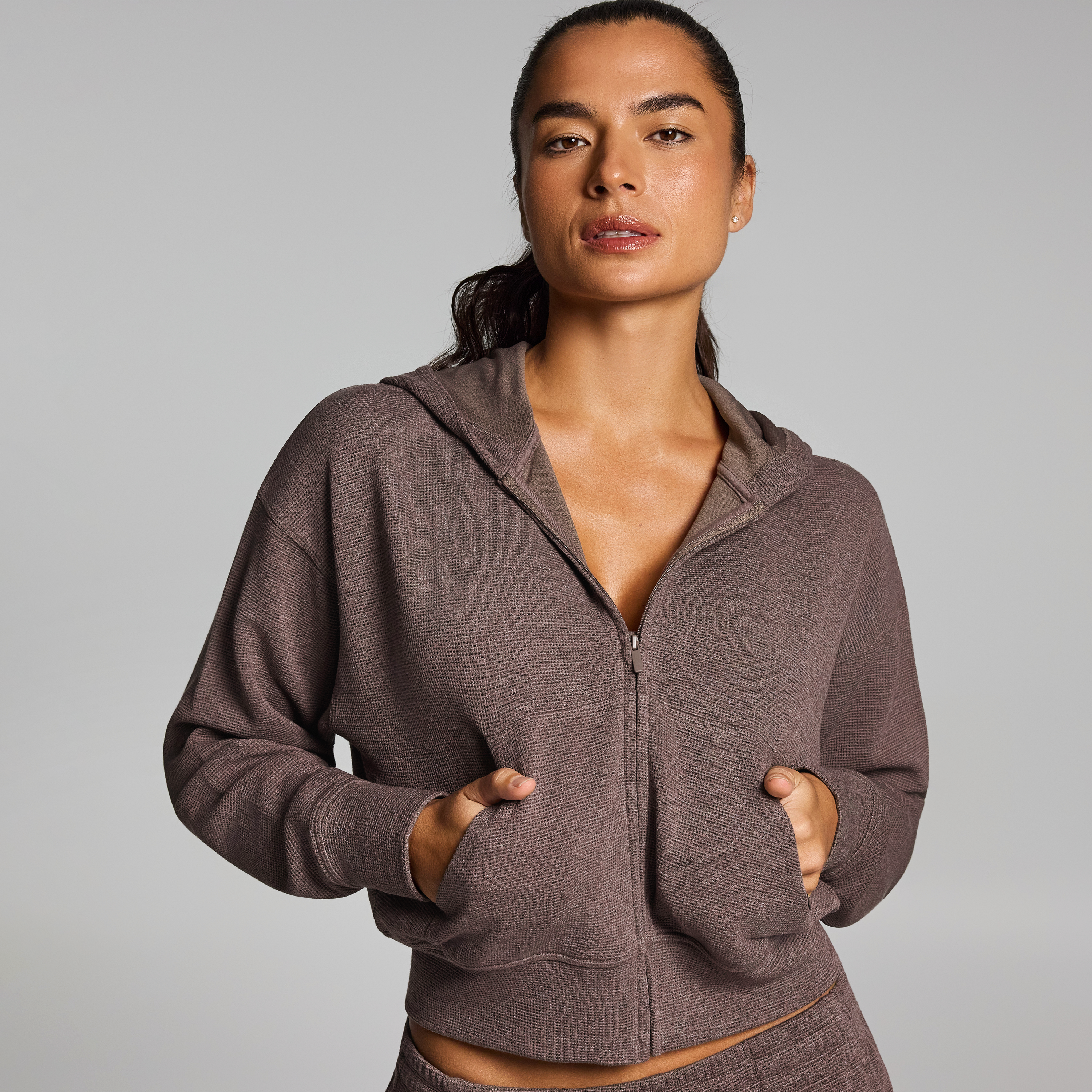 Waffle Zip Through Hoodie