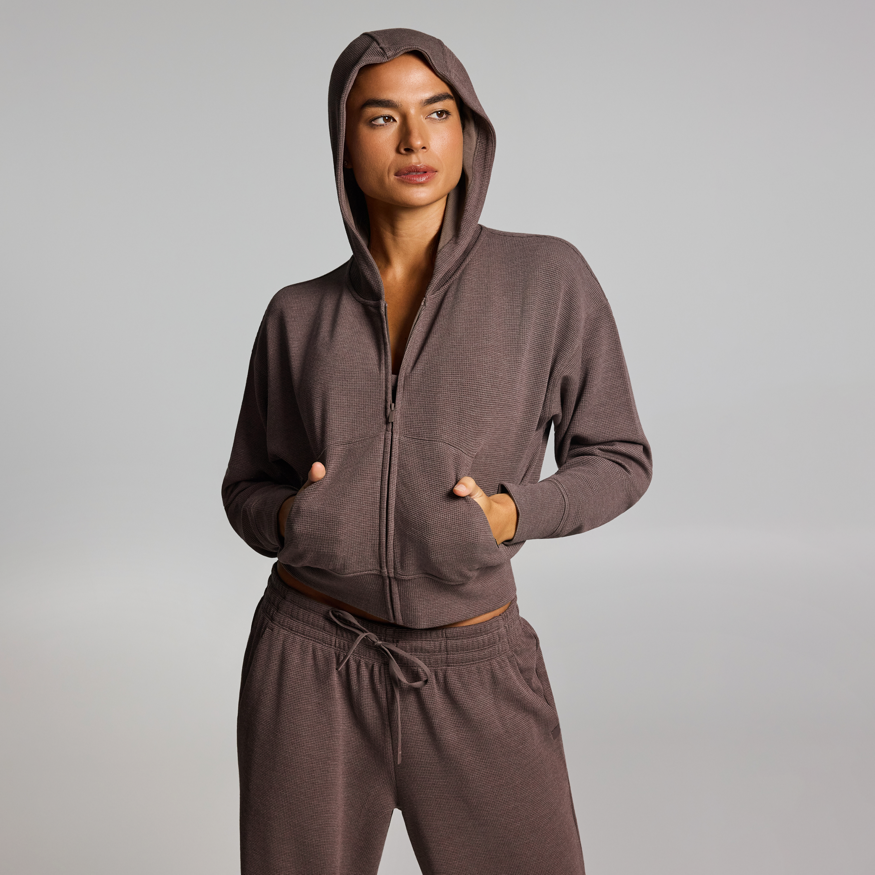 Waffle Zip Through Hoodie
