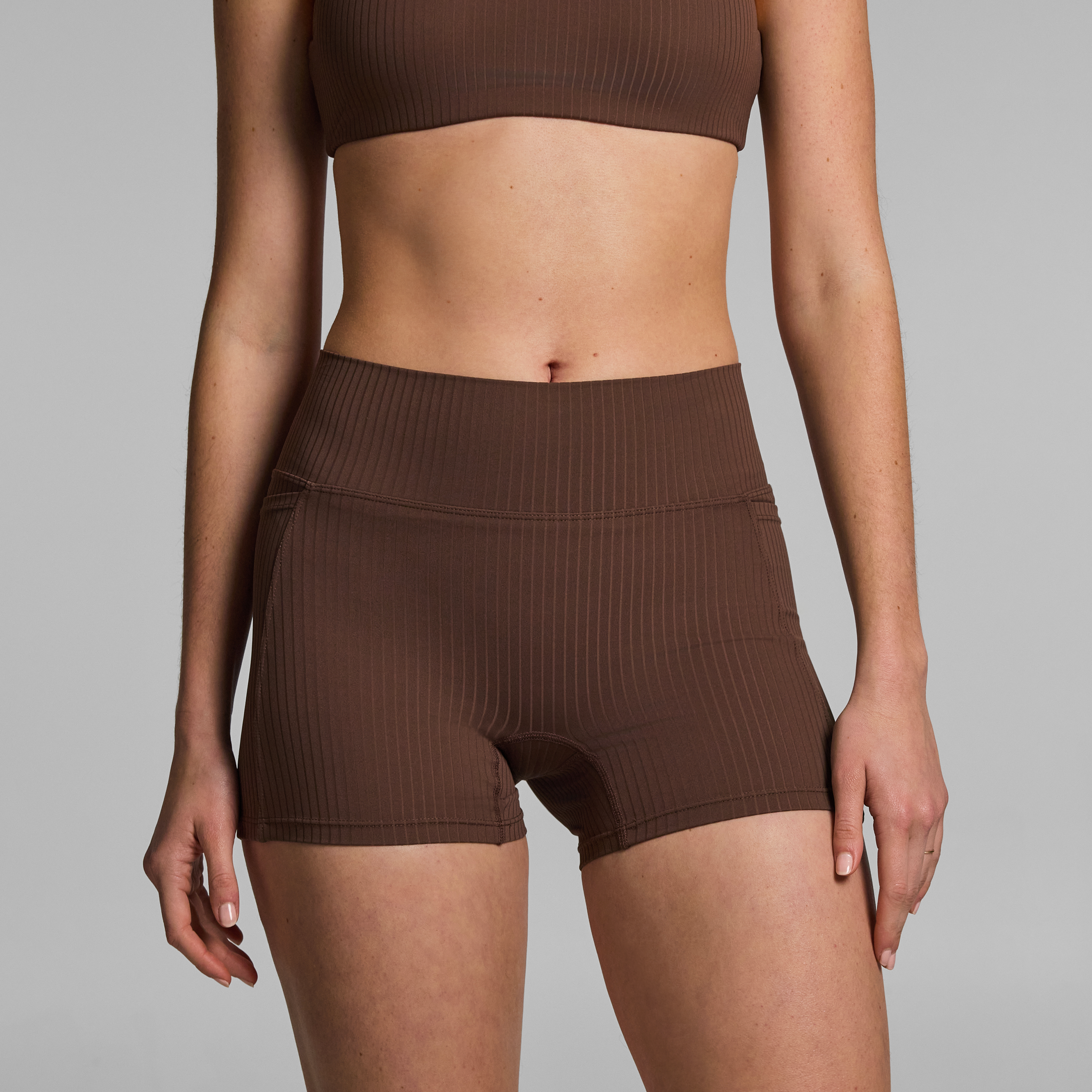 Mid Rise Luxe Rib Pocket Booty Shorts