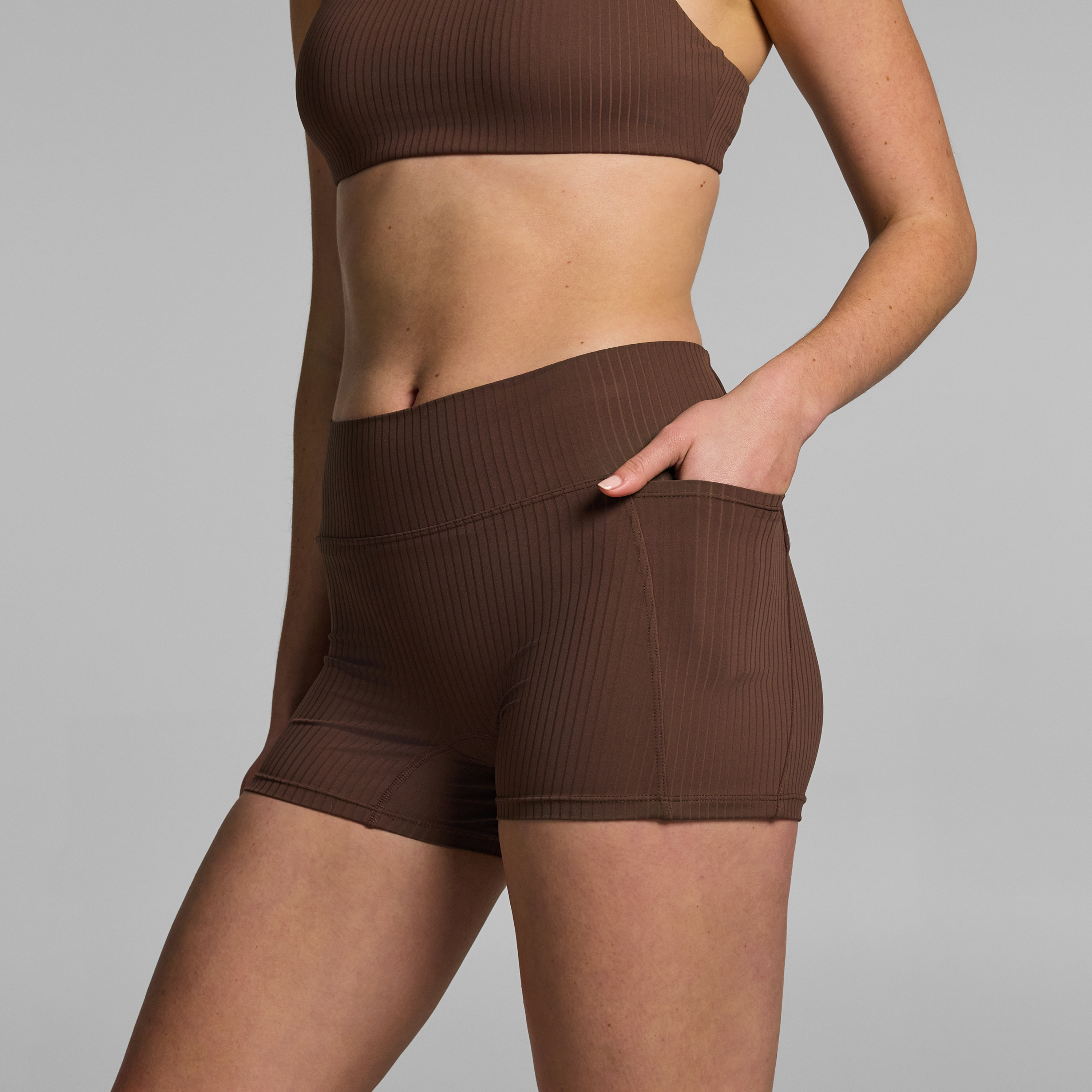 Mid Rise Luxe Rib Pocket Booty Shorts