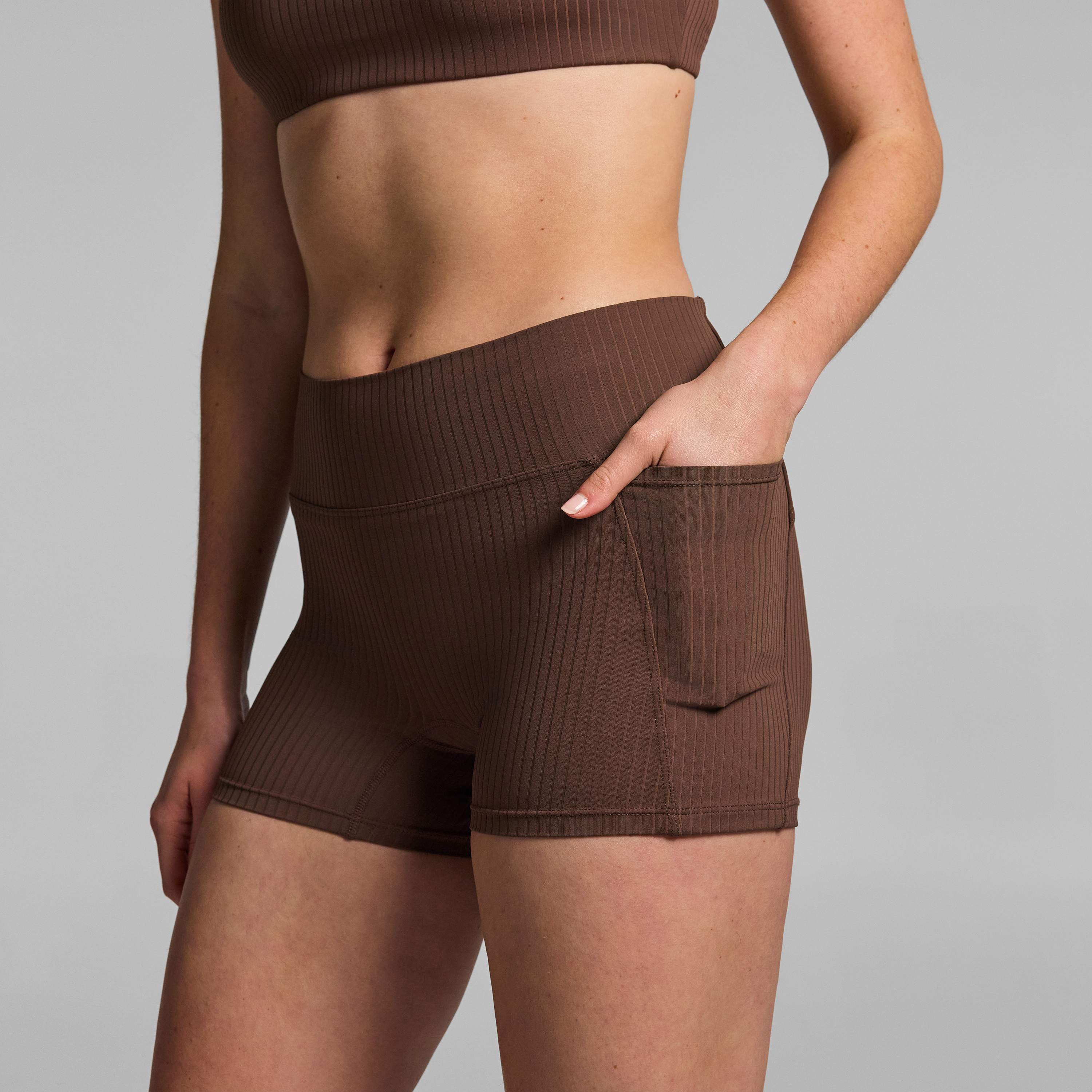 Mid Rise Luxe Rib Pocket Booty Shorts