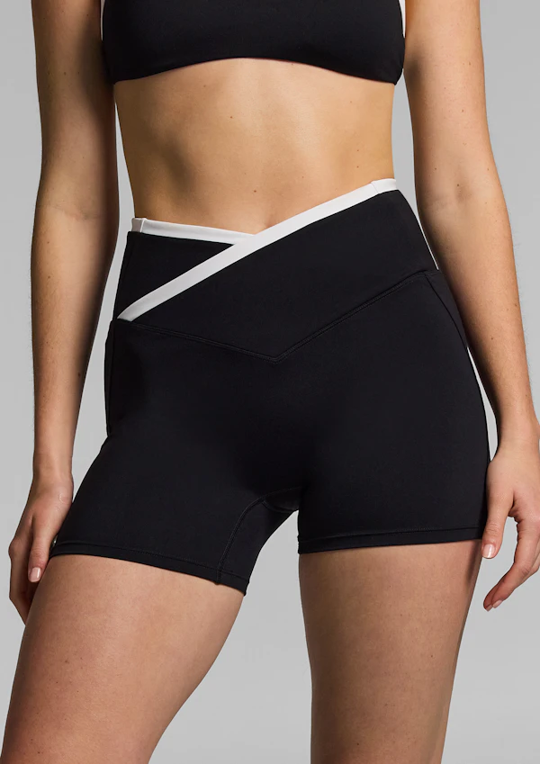 Tipped Wrap Front Mid Thigh Bike Shorts