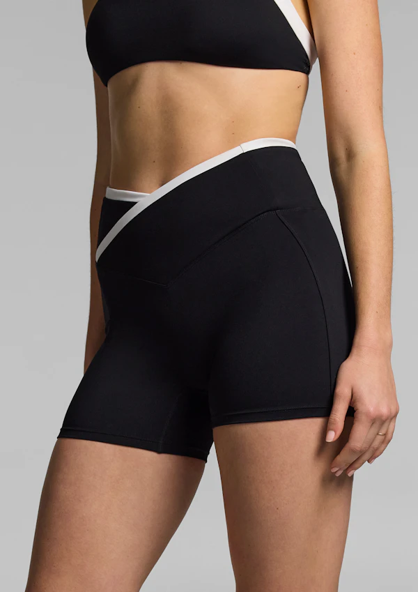 Tipped Wrap Front Mid Thigh Bike Shorts