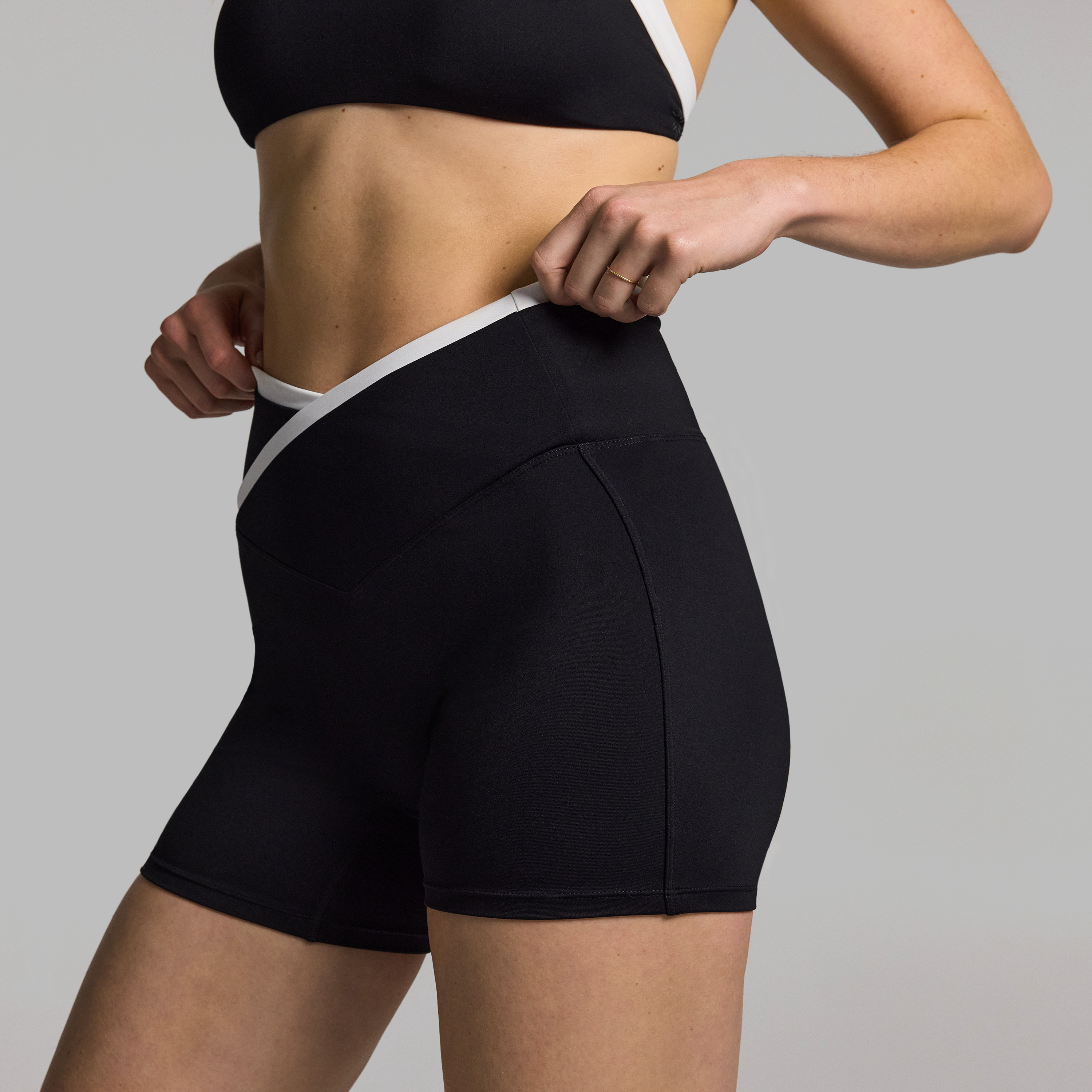 Tipped Wrap Front Mid Thigh Bike Shorts
