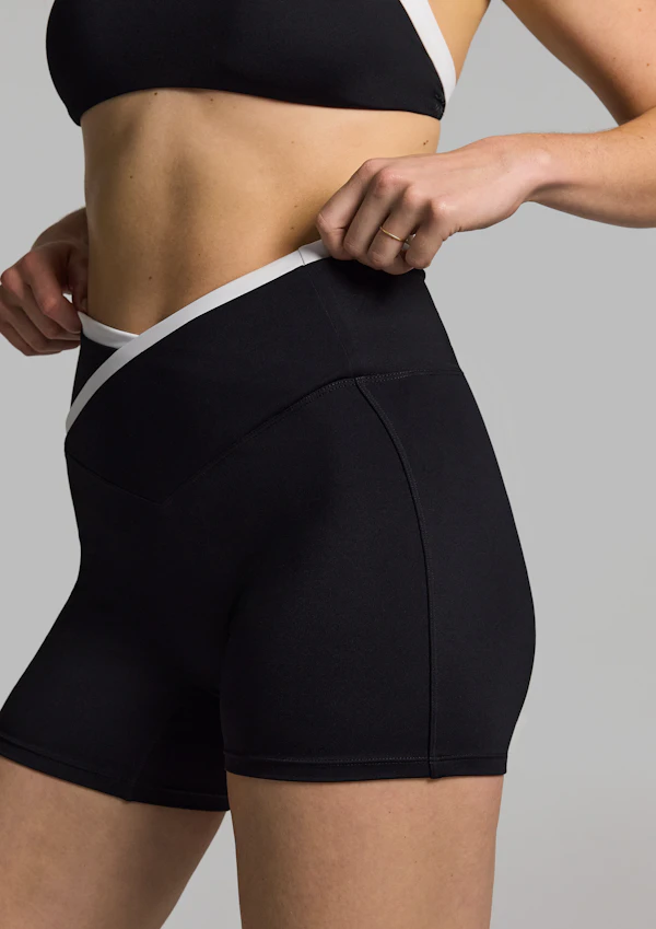 Tipped Wrap Front Mid Thigh Bike Shorts